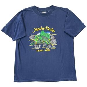 Vintage 90s Machu Picchu Peru Graphic T-Shirt Single Stitch Navy Tourist Tee - M